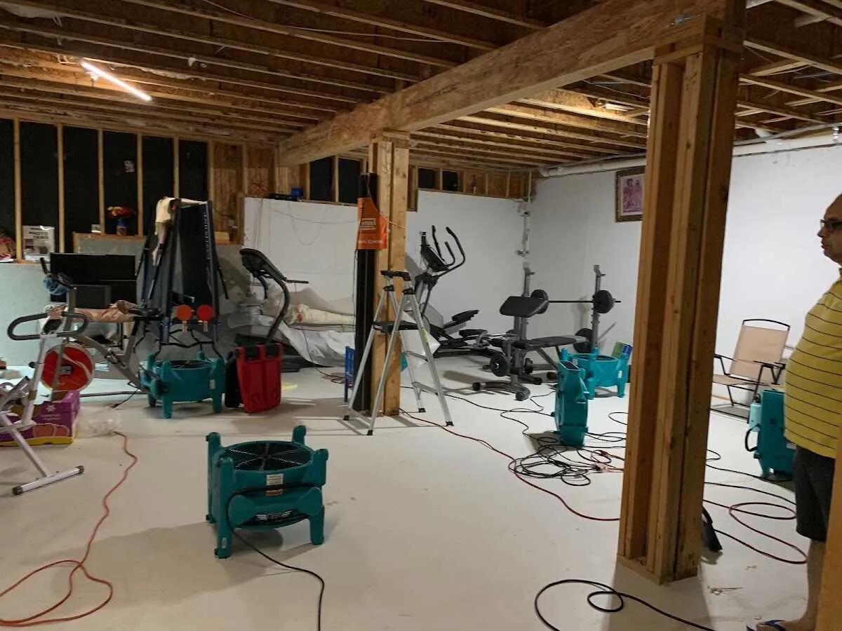 Basement drying equipment setup for Contents Cleaning & Restoration in Downers Grove