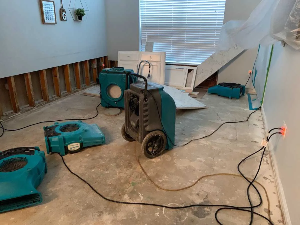 Dehumidifier in flood-cut room for Water Damage Restoration in Downers Grove